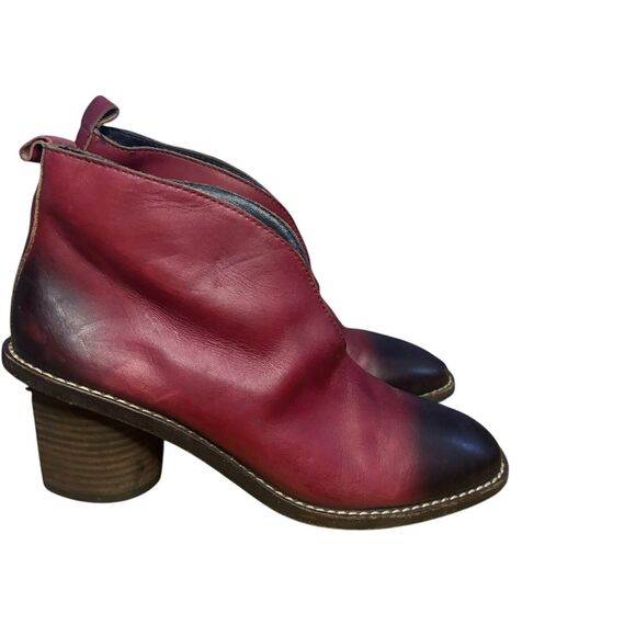 Celine Burgundy Block Heel V neck Boots 37 - Picture 1 of 11